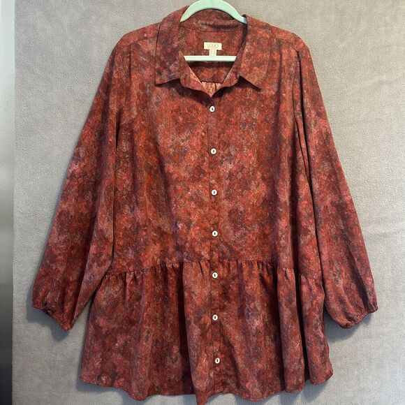 LOGO Lori Goldstein Stretch Woven Button Front Blouse Plus Size 2X Tunic Top - Picture 2 of 10